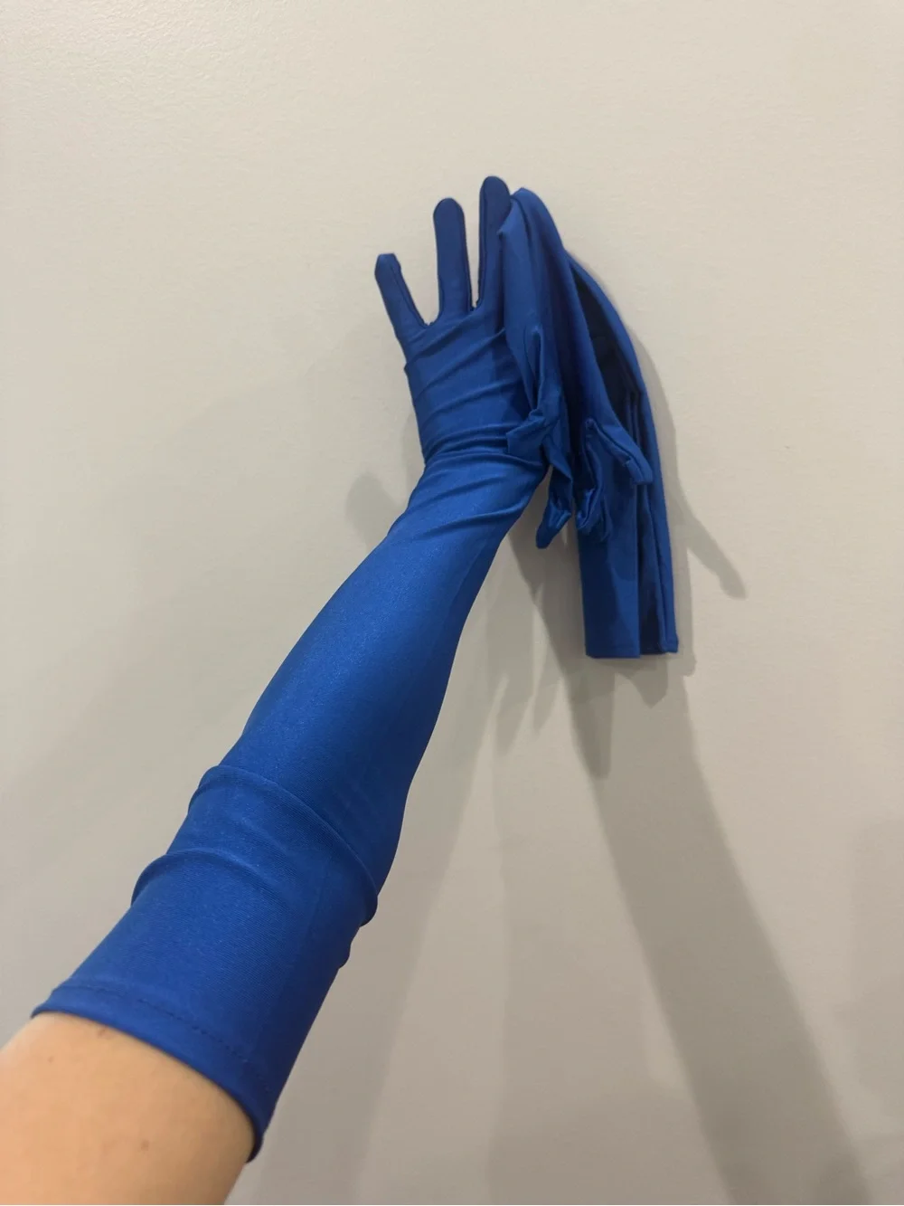 Women's Long Royal Blue Satin Look Gloves